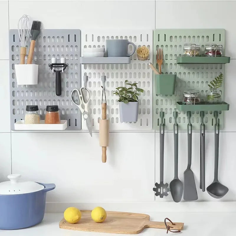 Space-Saving Wall Storage Rack: Punch-Free Hanging Organizer for Kitchen, Bathroom & Dorm | Multi-Purpose Pegboard Shelf with Hooks for Home Organization