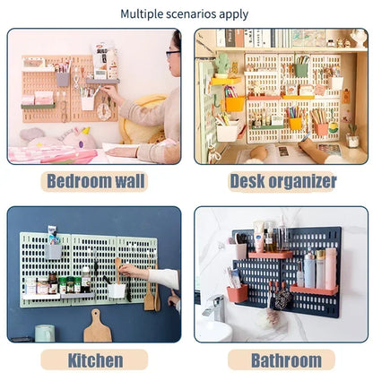 Space-Saving Wall Storage Rack: Punch-Free Hanging Organizer for Kitchen, Bathroom & Dorm | Multi-Purpose Pegboard Shelf with Hooks for Home Organization